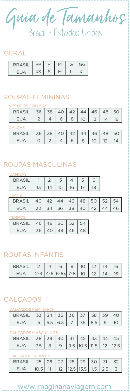 Compras em Miami - Guia de Tamanhos © Imagina na Viagem