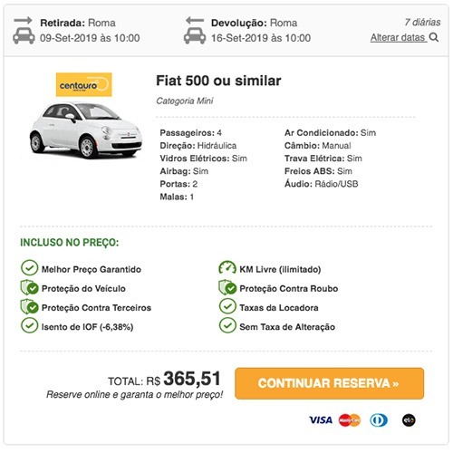 Preço do aluguel de carro na Itália - Roma © RentCars