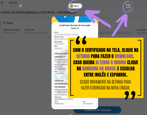 Instruções sobre o download do Certificado de Vacinação Cocid-19.