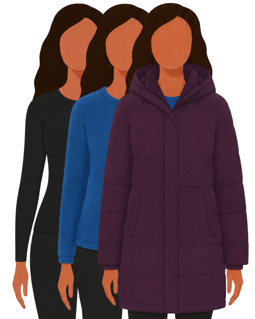 Roupas térmicas usadas como primeira camada em uma mala de frio