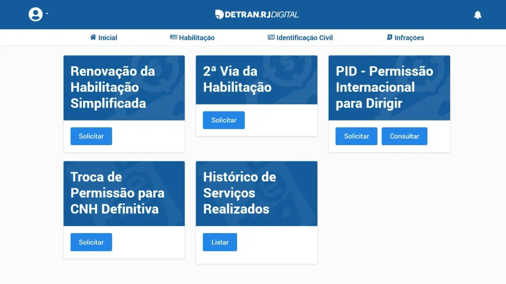 Tela do Detran-RJ mostrando como tirar a PID online